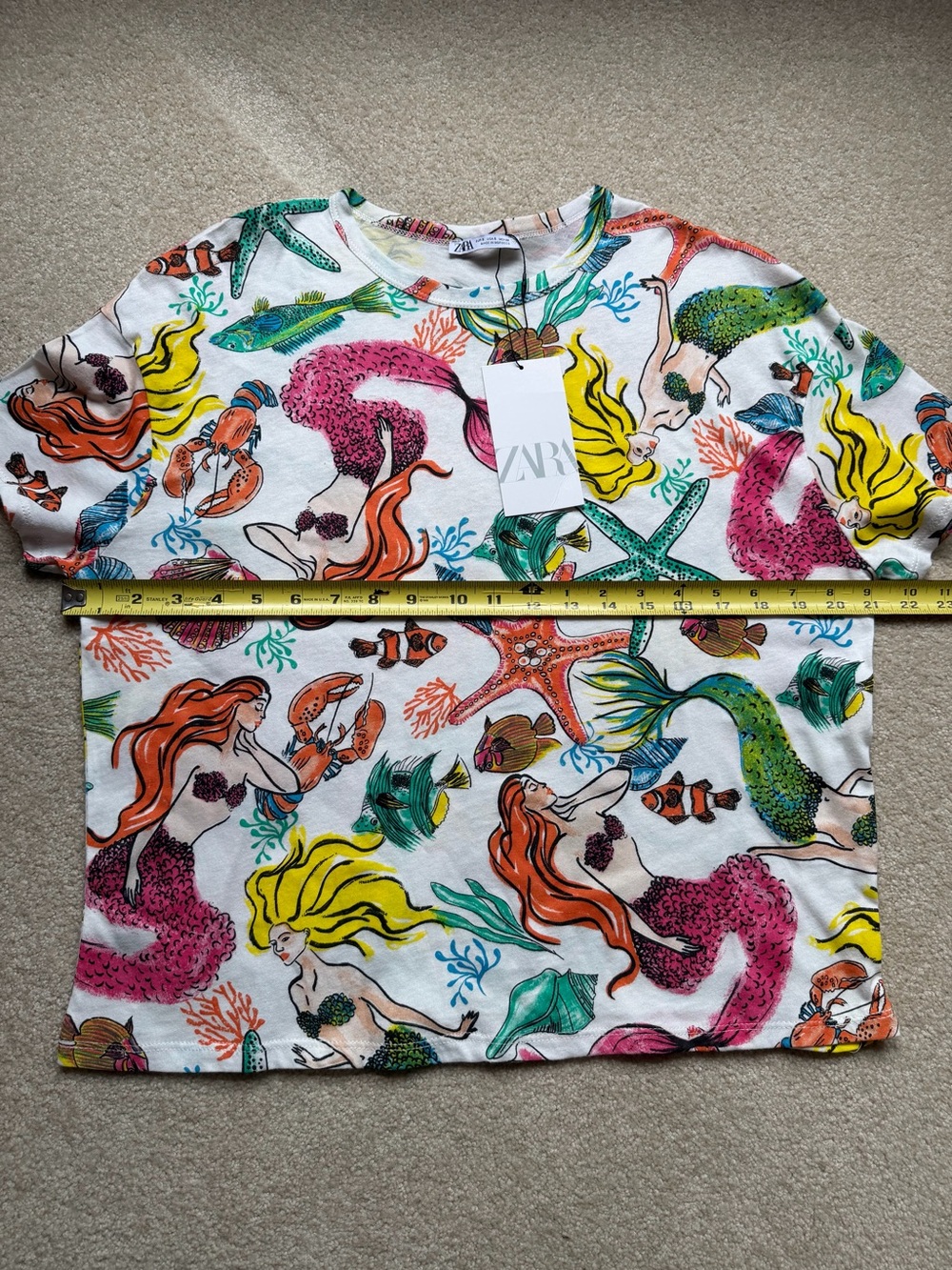 Zara White Tee with Multicolor Mermaid Print
